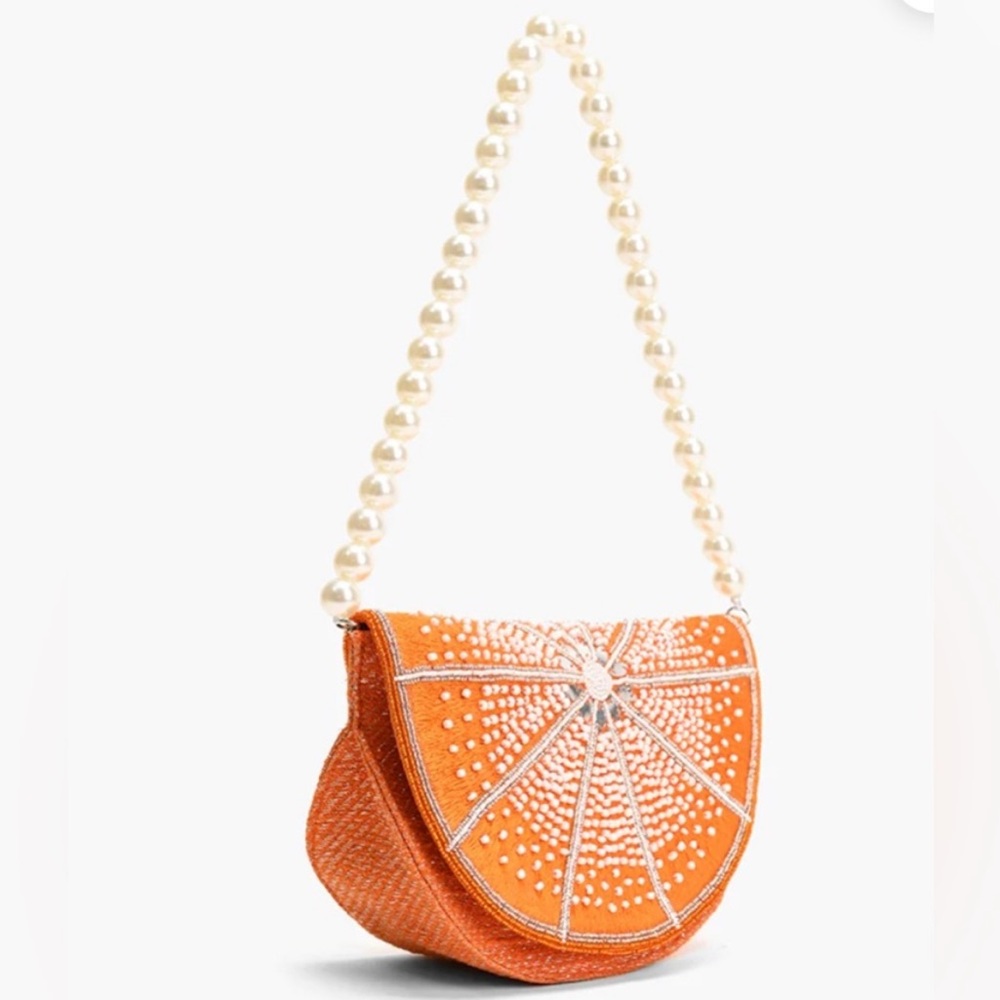 NWT VIRAL RARE Orange Beaded Handbag with Pearl Strap - Picture 12 of 13